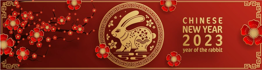 2023兔年新年快乐春节喜庆剪纸金箔插画海报展板背景AI矢量素材【012】